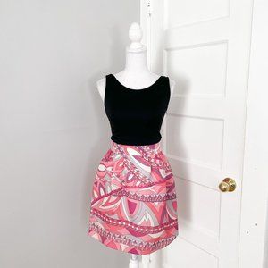 Emilio Pucci Black Jersey & Pink Patterned Silk Mini Dress
